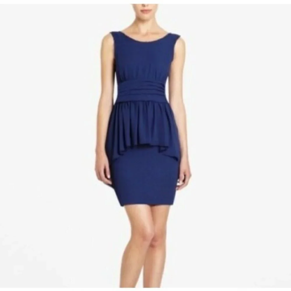 BCBGMaxAzria‎ Rhea Sleeveless Peplum Sheath Dress 0 Blue Depth Party Event